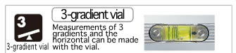 3-gradient vial／Measurements of 3 gradients and the horizontal can be made with the vial.