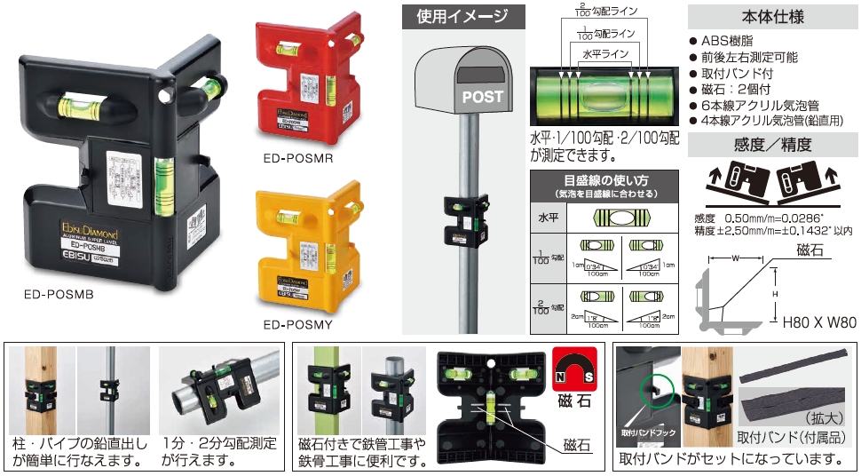 ポストレベル｜配管用水平器水平器・水準器・レベルのエビス